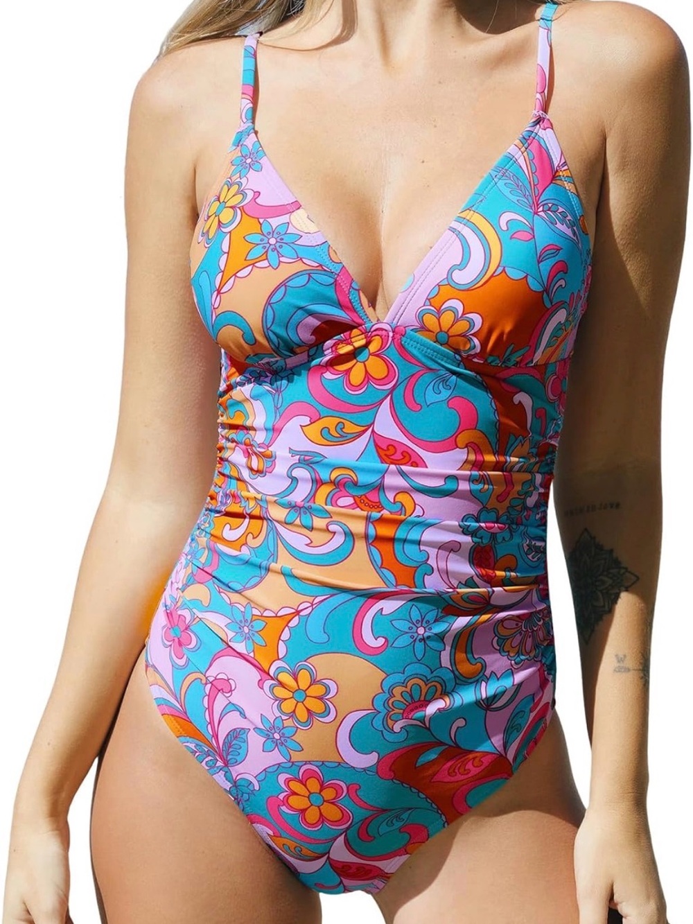 Cupshe Floral One-Piece Swimsuit in Turquoise, Pink & Orange